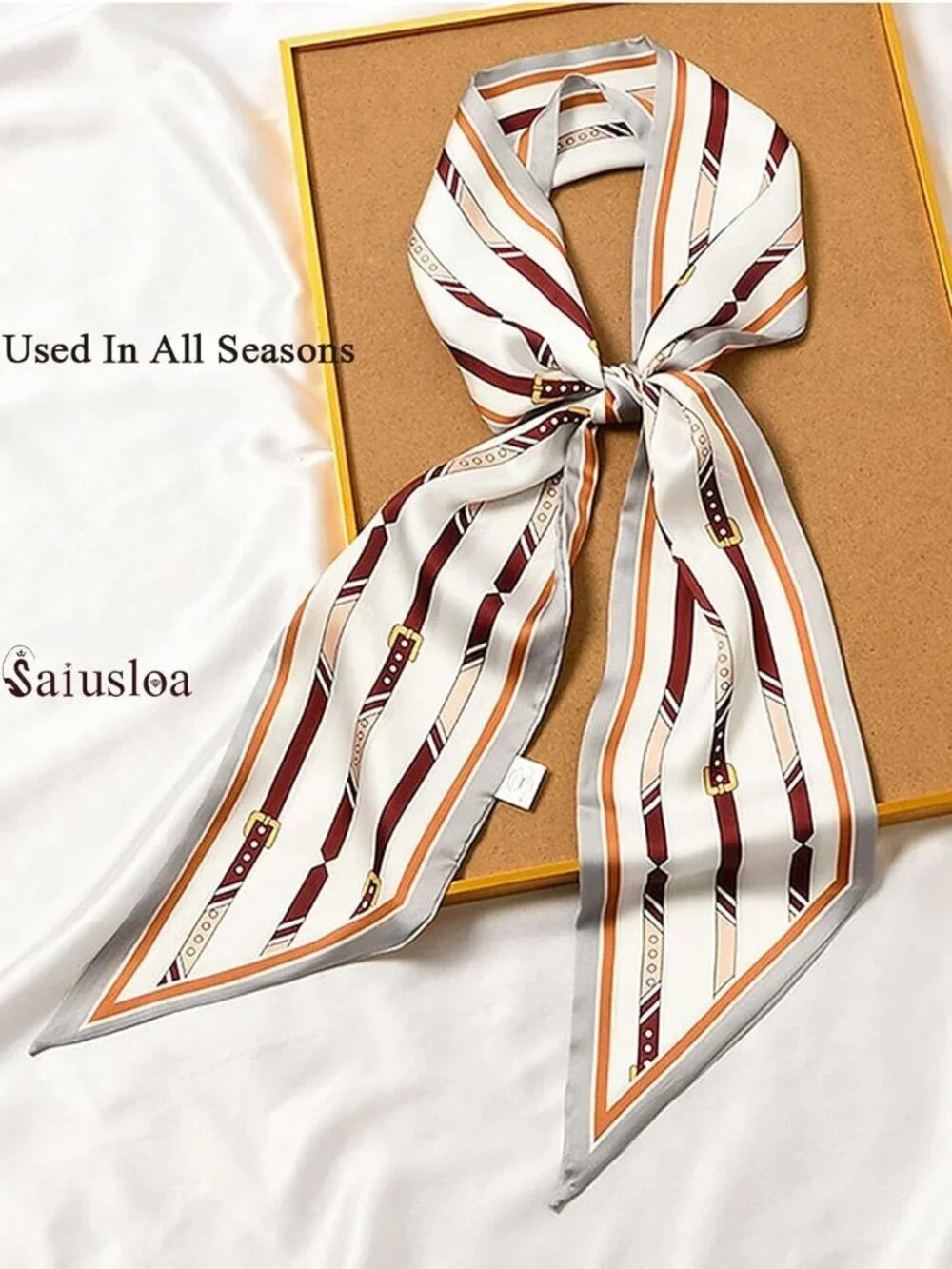 Women's Plain Necktie Head Fashion Scarves Long Skinny Silky Hair Bags Scarf